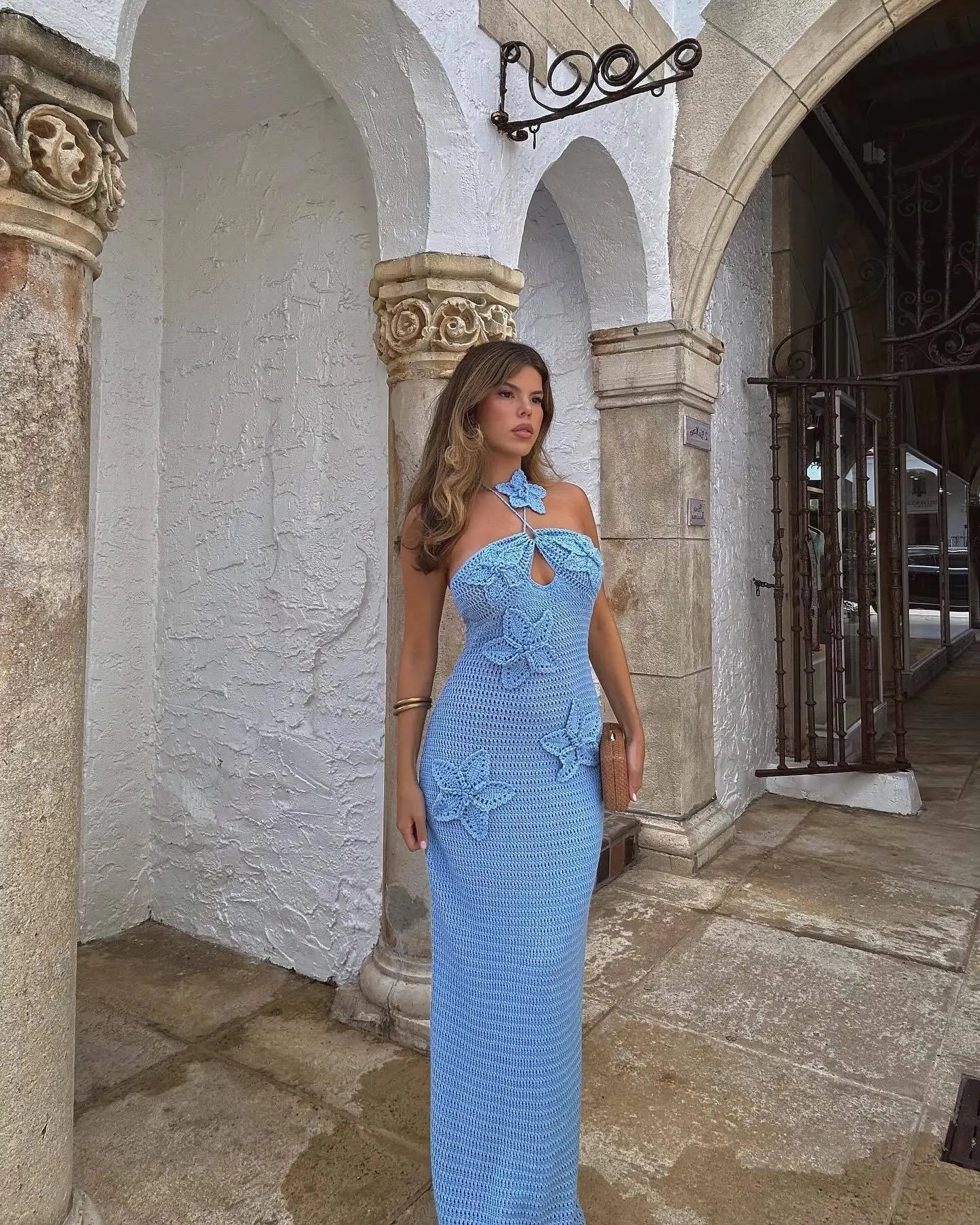 Ester - Cotton Crochet Maxi Dress by Ares Milano