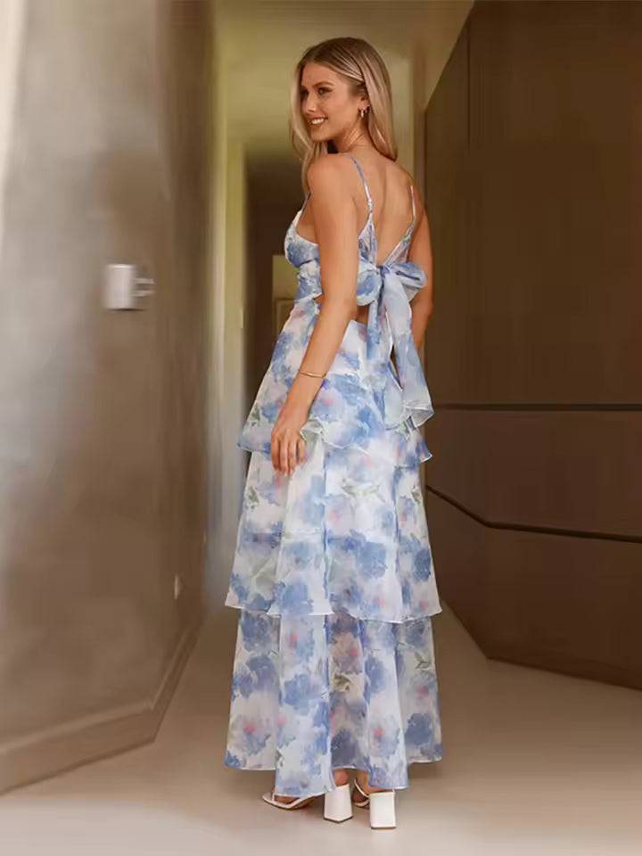 Quintina - Blue Silk Maxi Dress Flow by Ares Milano