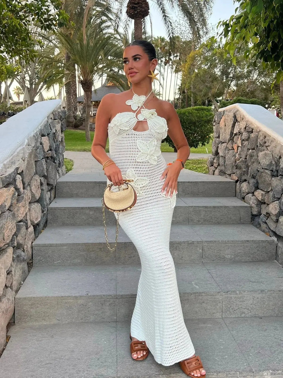 Ester - Cotton Crochet Maxi Dress by Ares Milano