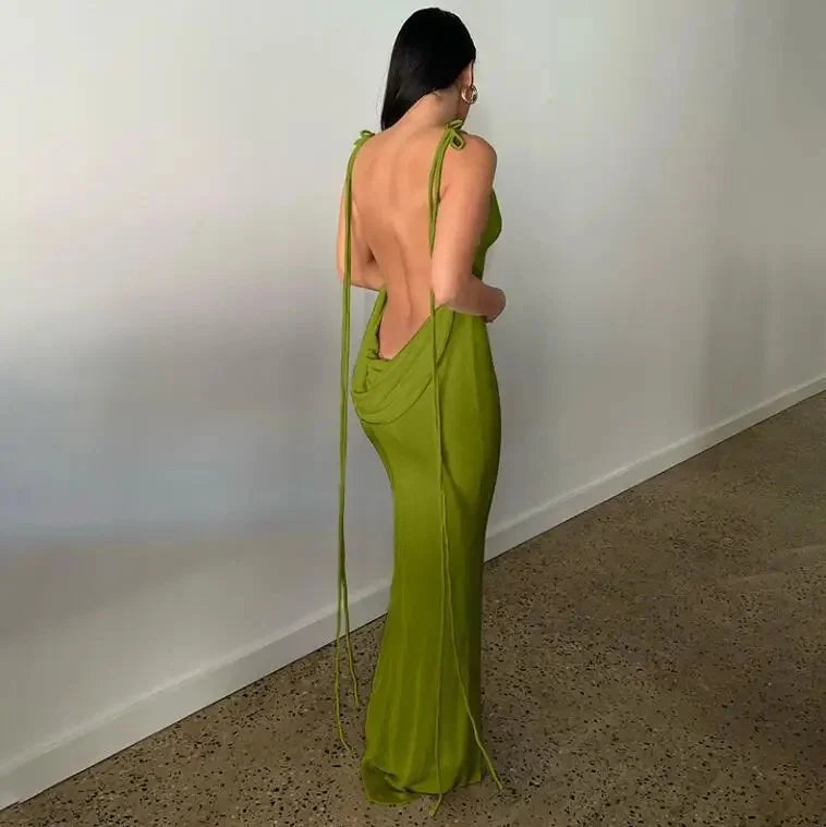 Edda - Backless Emerald Maxi Silk by Ares Milano
