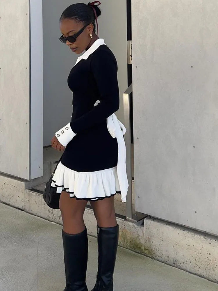 Gemma - Ruffled Lace-Up Knit Mini by Ares Milano