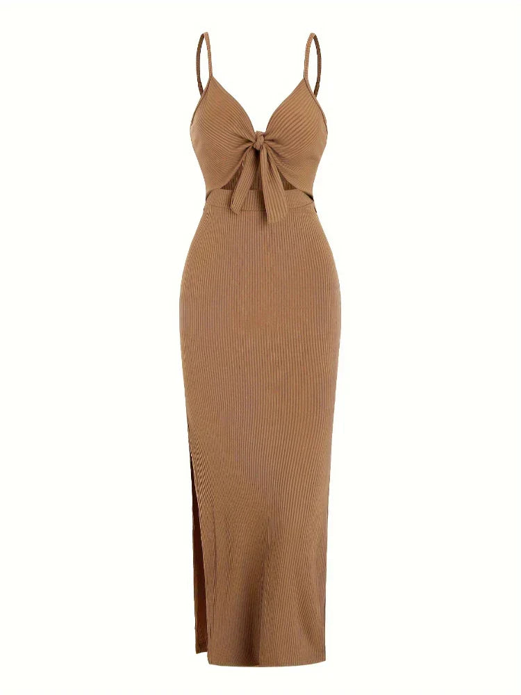 Dalila - Ribbed Tie Front Dress by Ares Milano