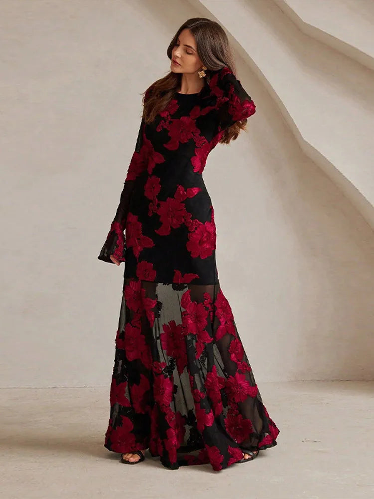 Noemi - Floral Embroidery Maxi Dress by Ares Milano