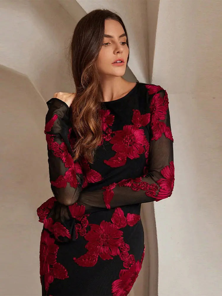Noemi - Floral Embroidery Maxi Dress by Ares Milano
