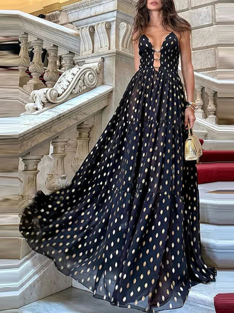 Leonilda - Polka Dot Velvet Maxi Dress by Ares Milano
