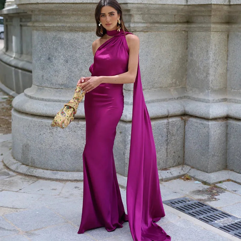 Lidia - One Shoulder Satin Maxi by Ares Milano