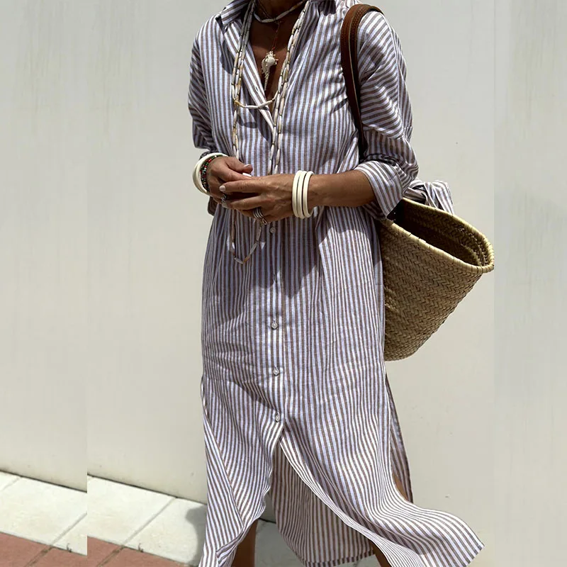 Bianca - Cotton Striped Shirtdress by Ares Milano