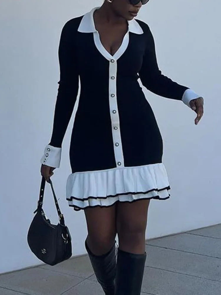 Gemma - Ruffled Lace-Up Knit Mini by Ares Milano