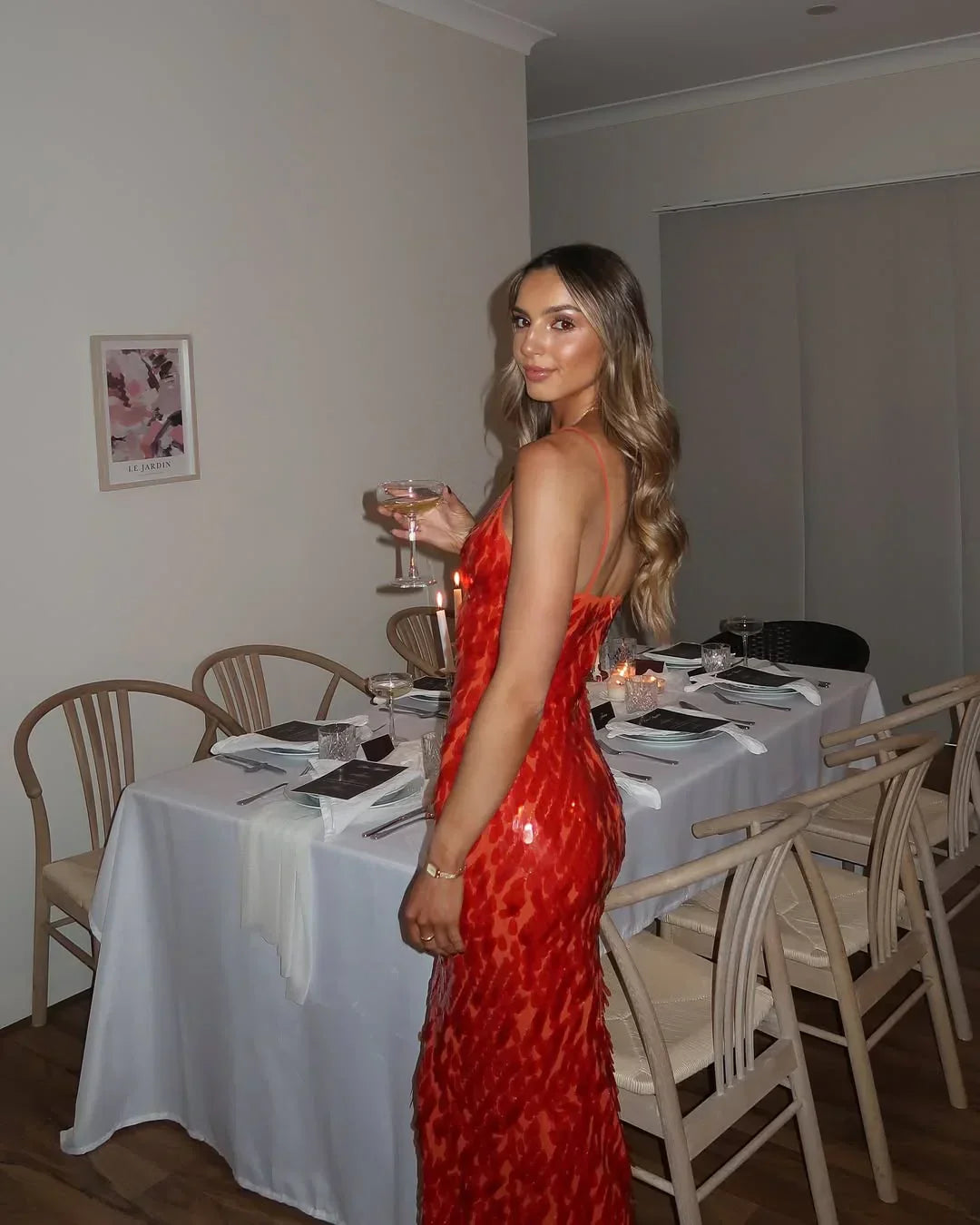 Olivetta - Red Sequin Maxi Dress by Ares Milano