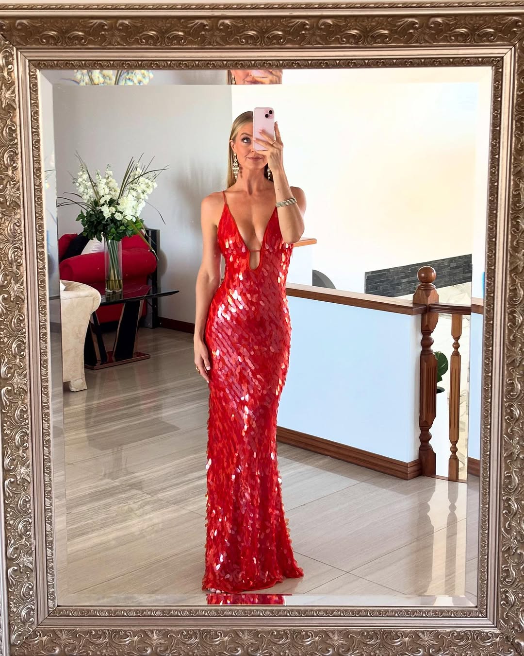 Olivetta - Red Sequin Maxi Dress by Ares Milano