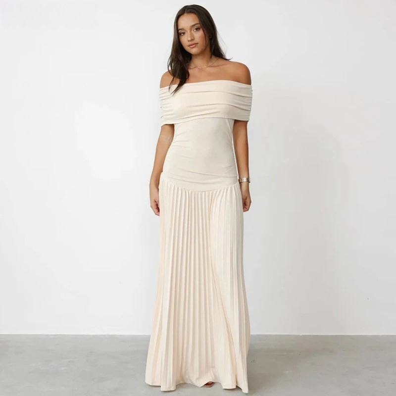 Amelia - Off Shoulder Pleated Maxi by Ares Milano