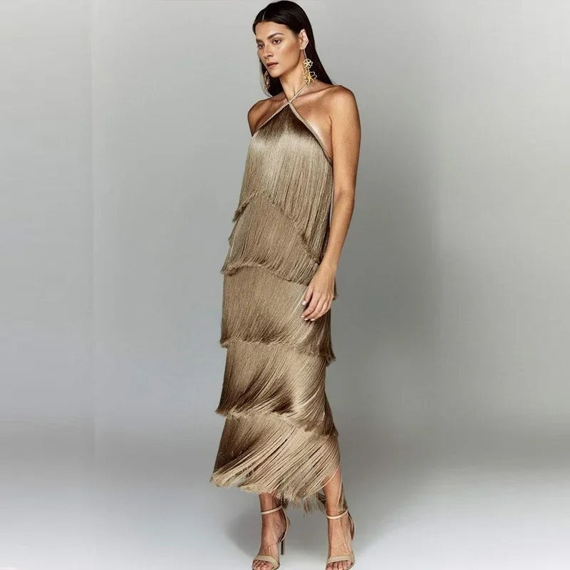 Vittoria - Fringe Halter Midi by Ares Milano