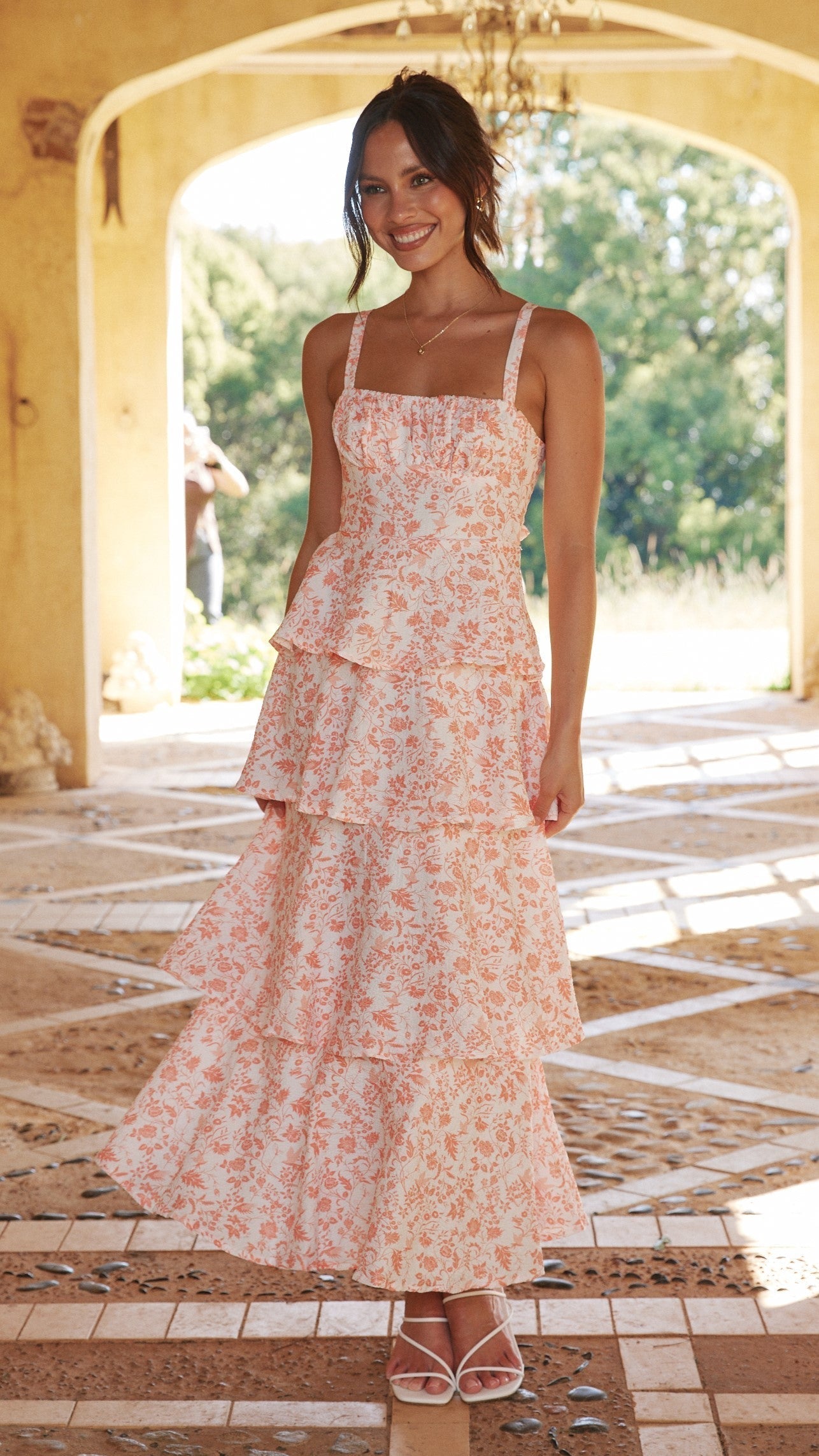 Gemma - Blush Floral Maxi Dress by Ares Milano