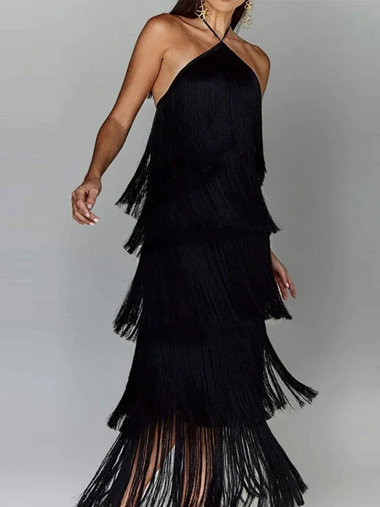 Vittoria - Fringe Halter Midi by Ares Milano
