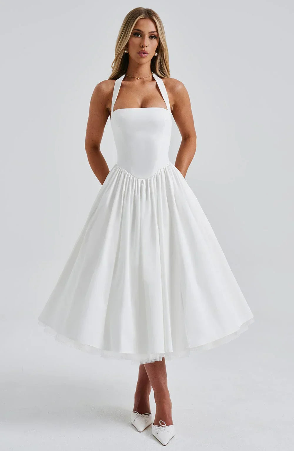 Vincenza - Lace-Up Corset Midi Dress by Ares Milano