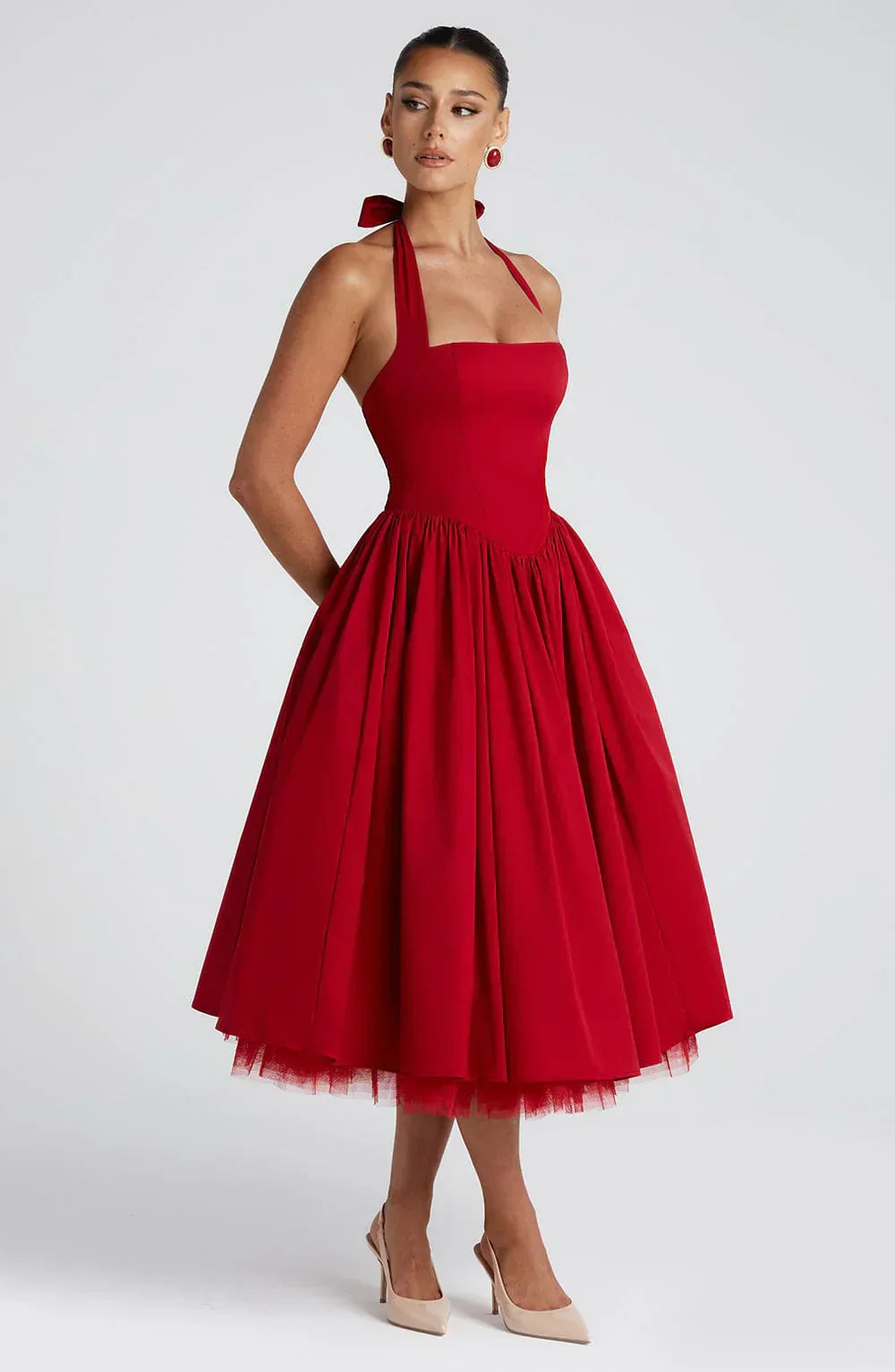 Vincenza - Lace-Up Corset Midi Dress by Ares Milano