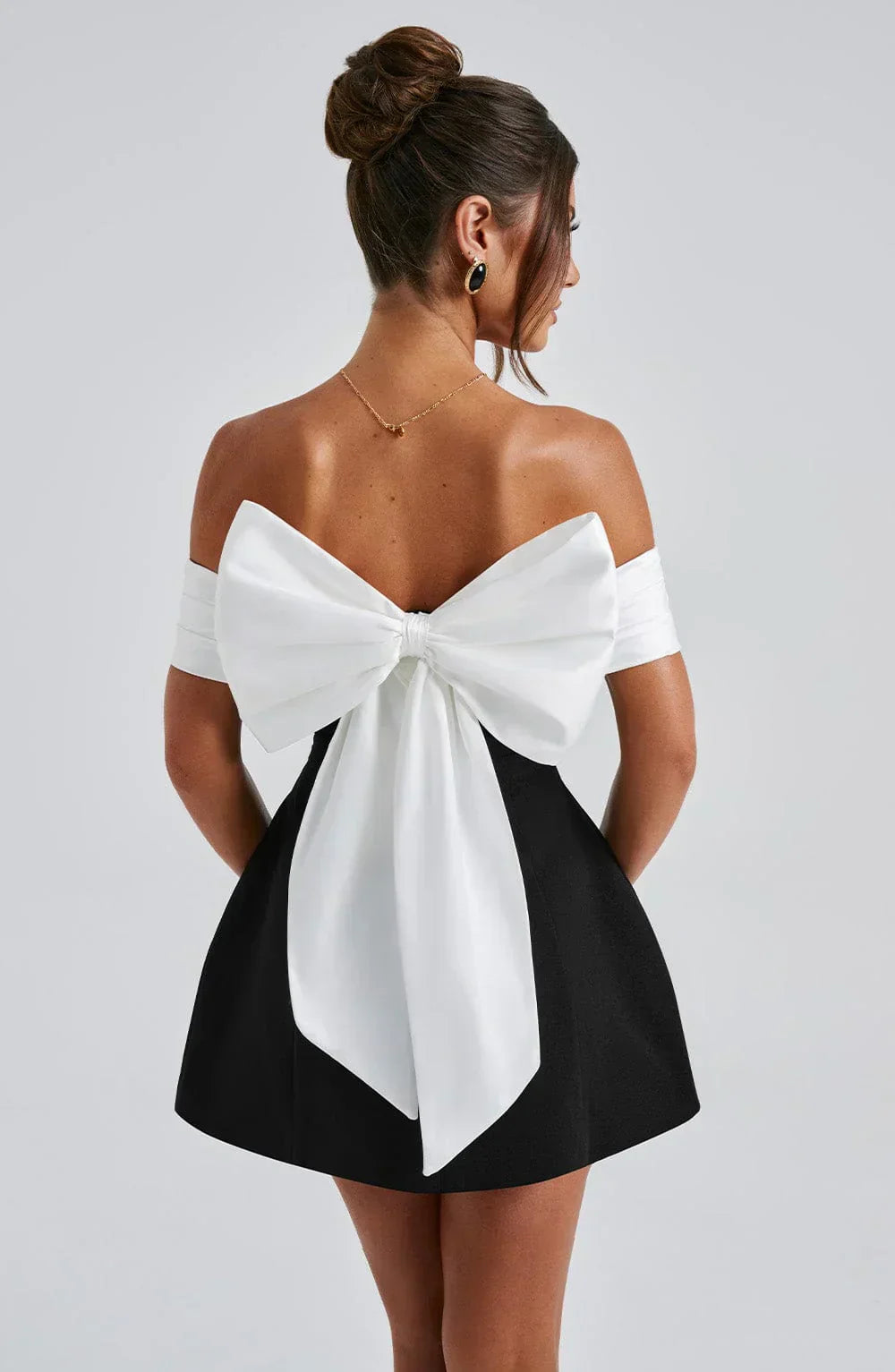 Cristina - Off Shoulder Bow Dress Silk by Ares Milano
