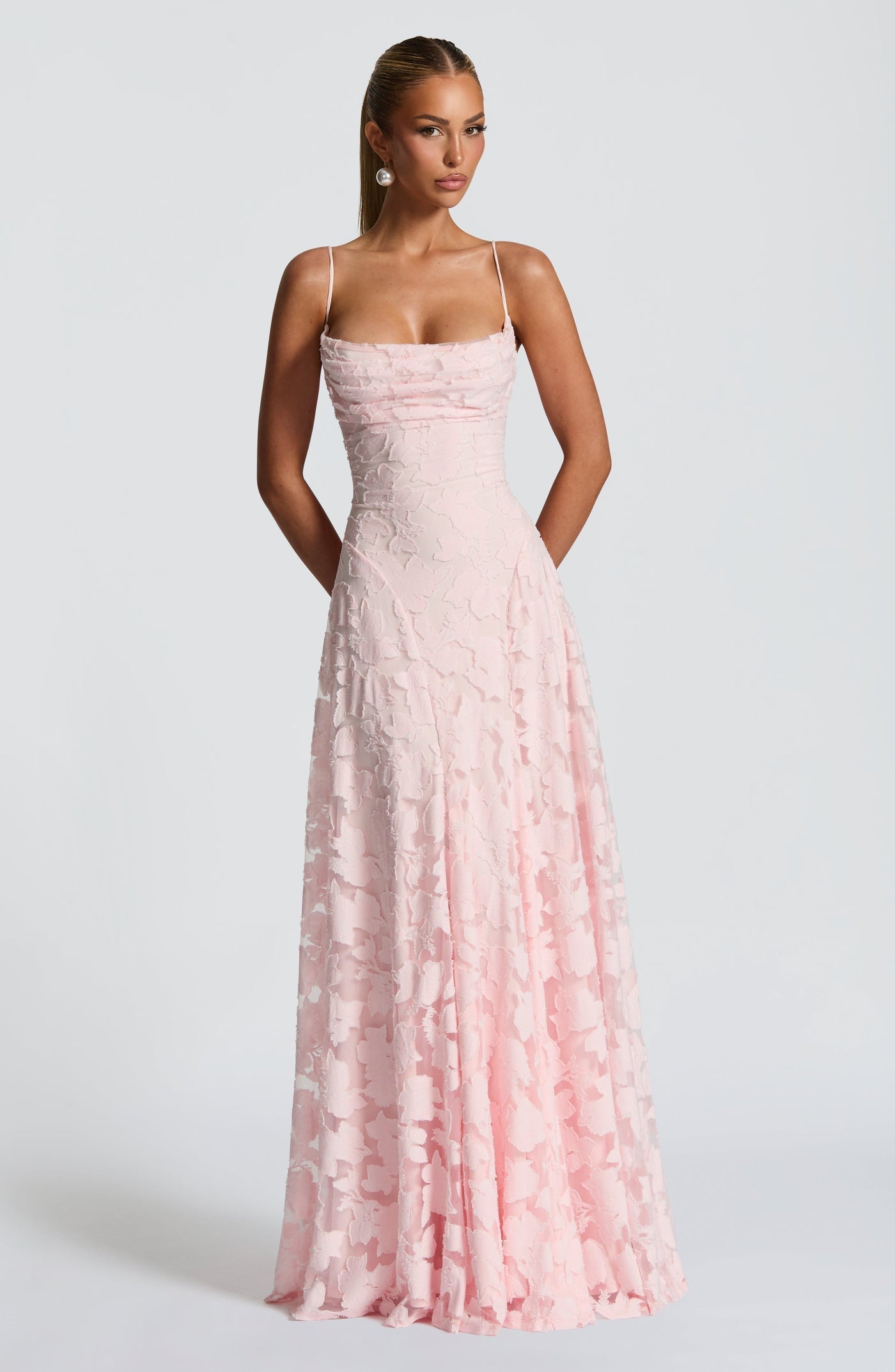 Rosina - Blush Embossed Maxi Dress by Ares Milano