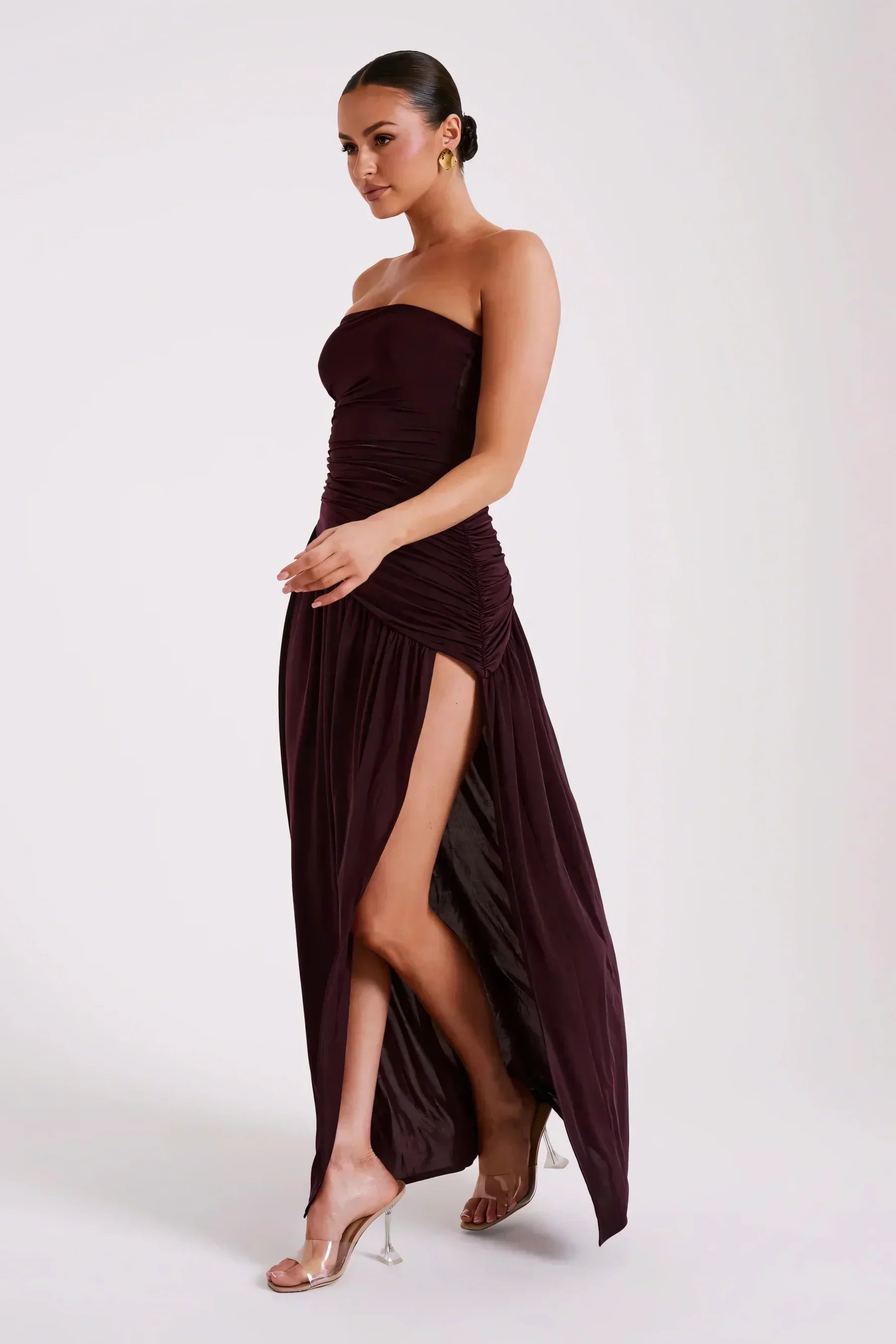 Nunzia - Plum Strapless Ruched Dress by Ares Milano