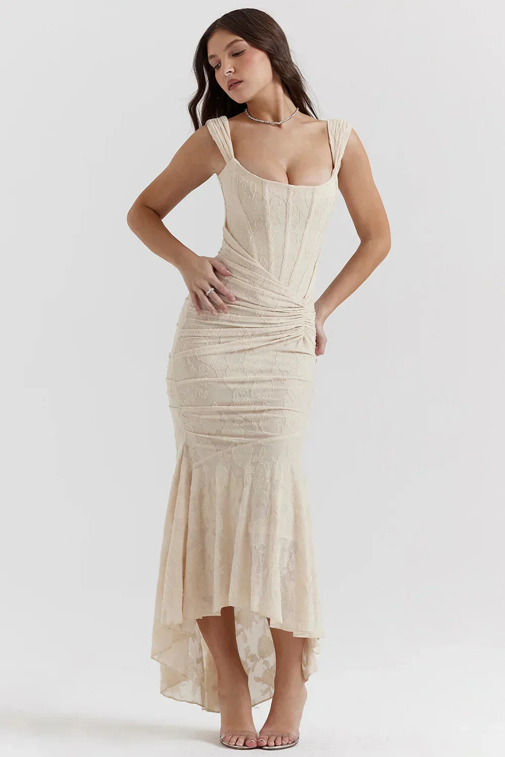 Margherita - Powder Blue Lace Maxi Dress by Ares Milano