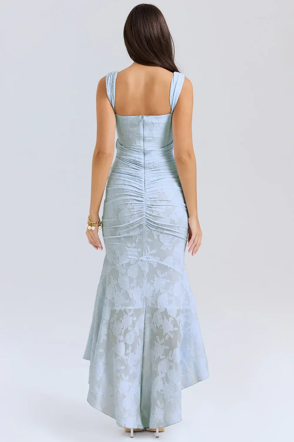 Margherita - Powder Blue Lace Maxi Dress by Ares Milano