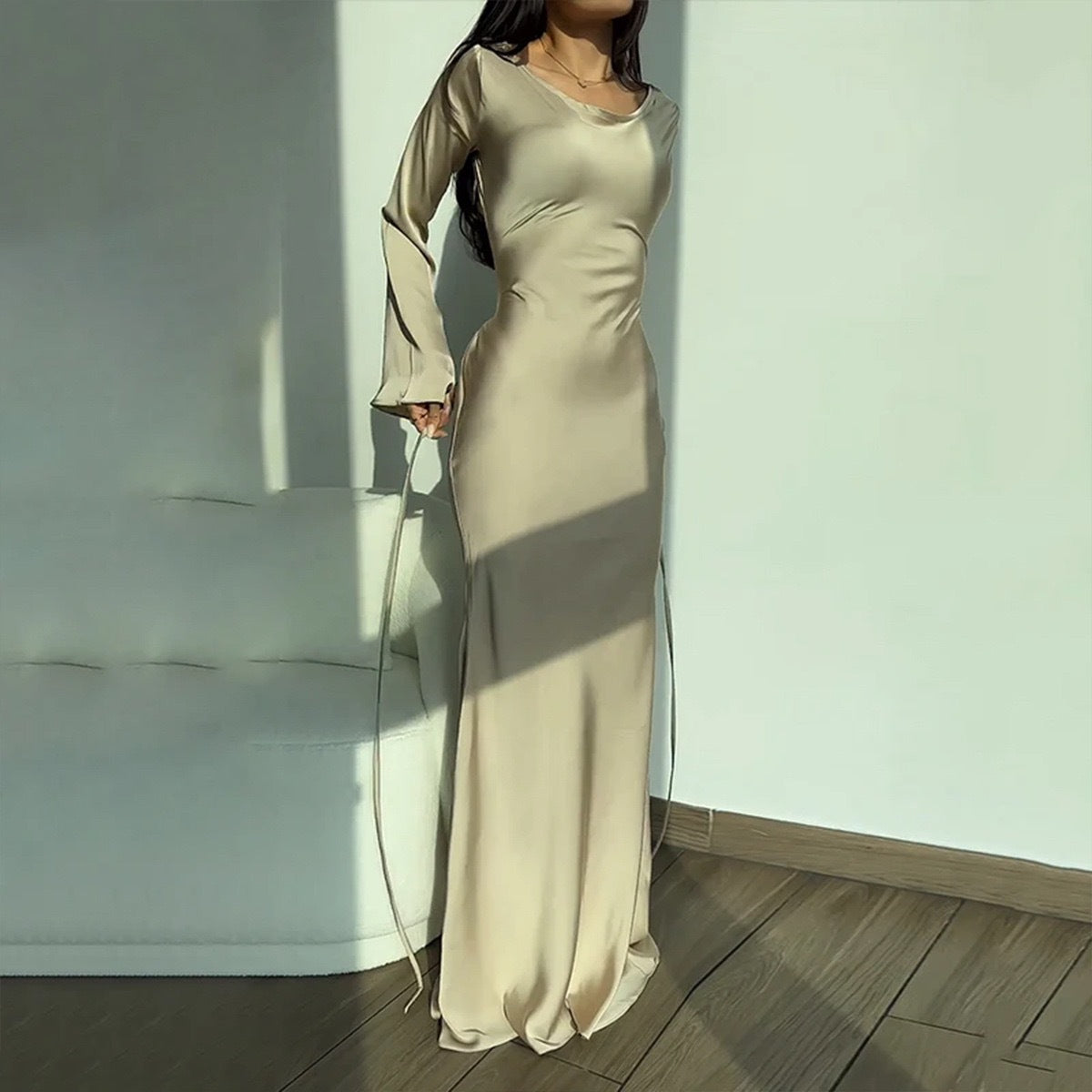 Ernesta - Satin Shine Maxi Dress by Ares Milano