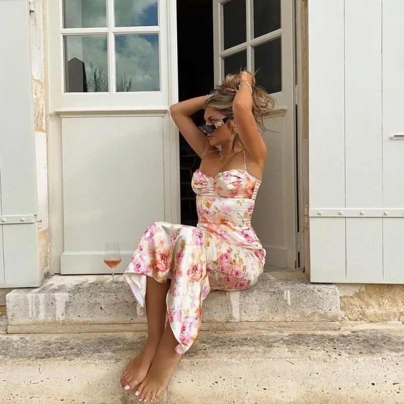 Giacinta - Floral Satin Maxi Dress by Ares Milano