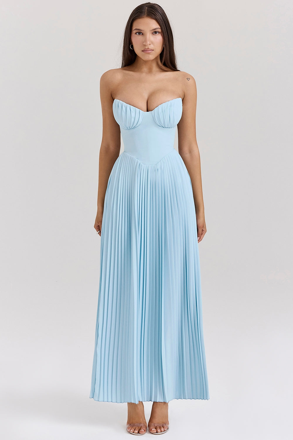 Calista - Sky Blue Long Pleated Corset by Ares Milano