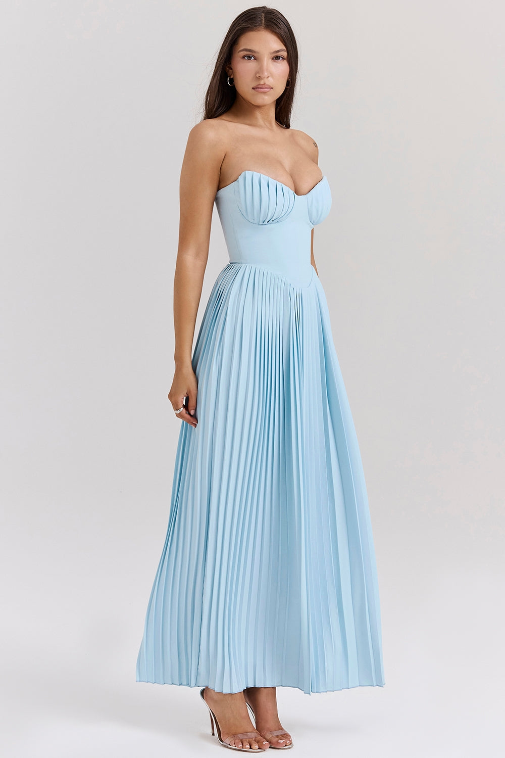 Calista - Sky Blue Long Pleated Corset by Ares Milano