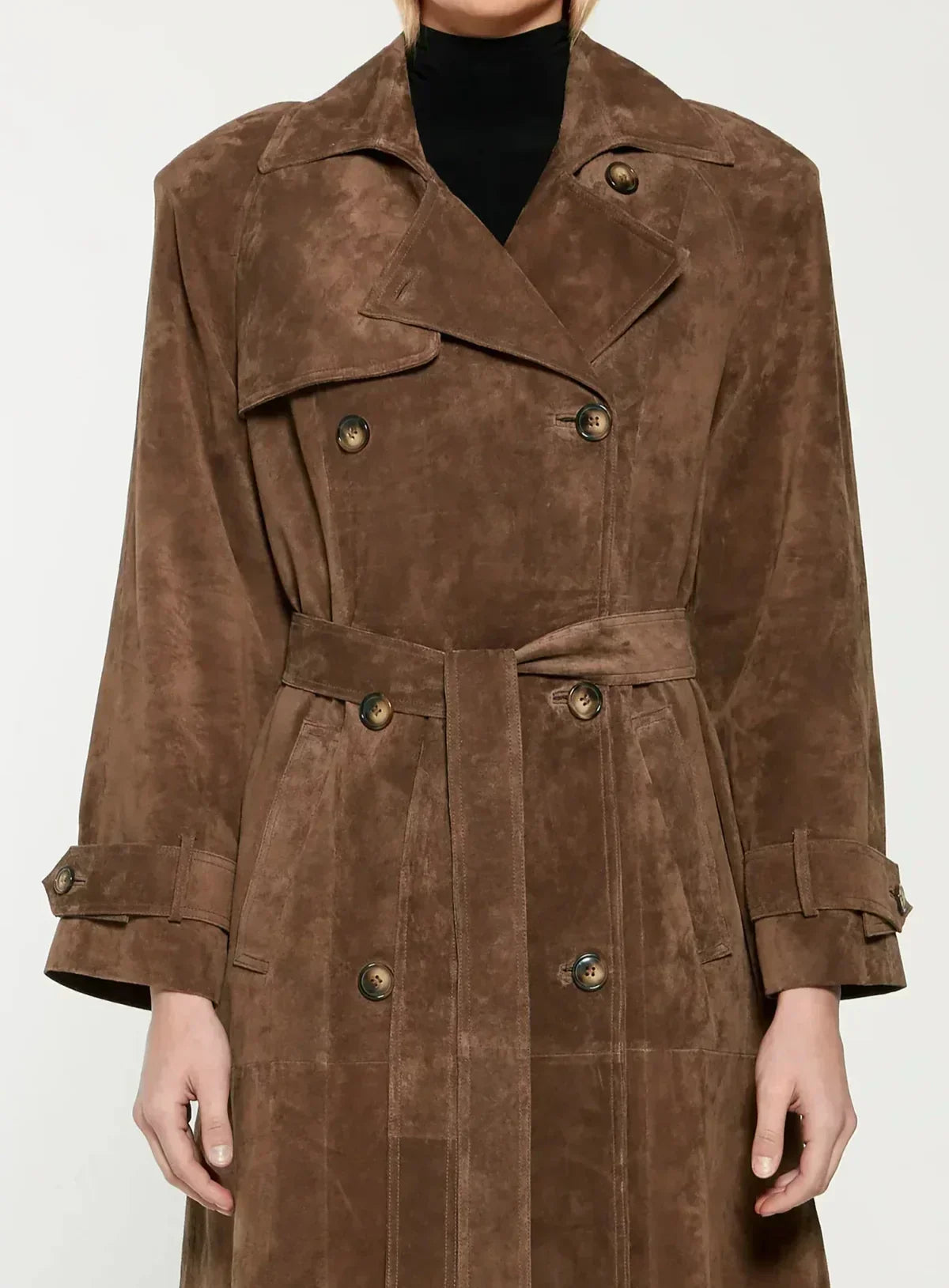 Alessia - Faux Suede Trench Coat by Ares Milano