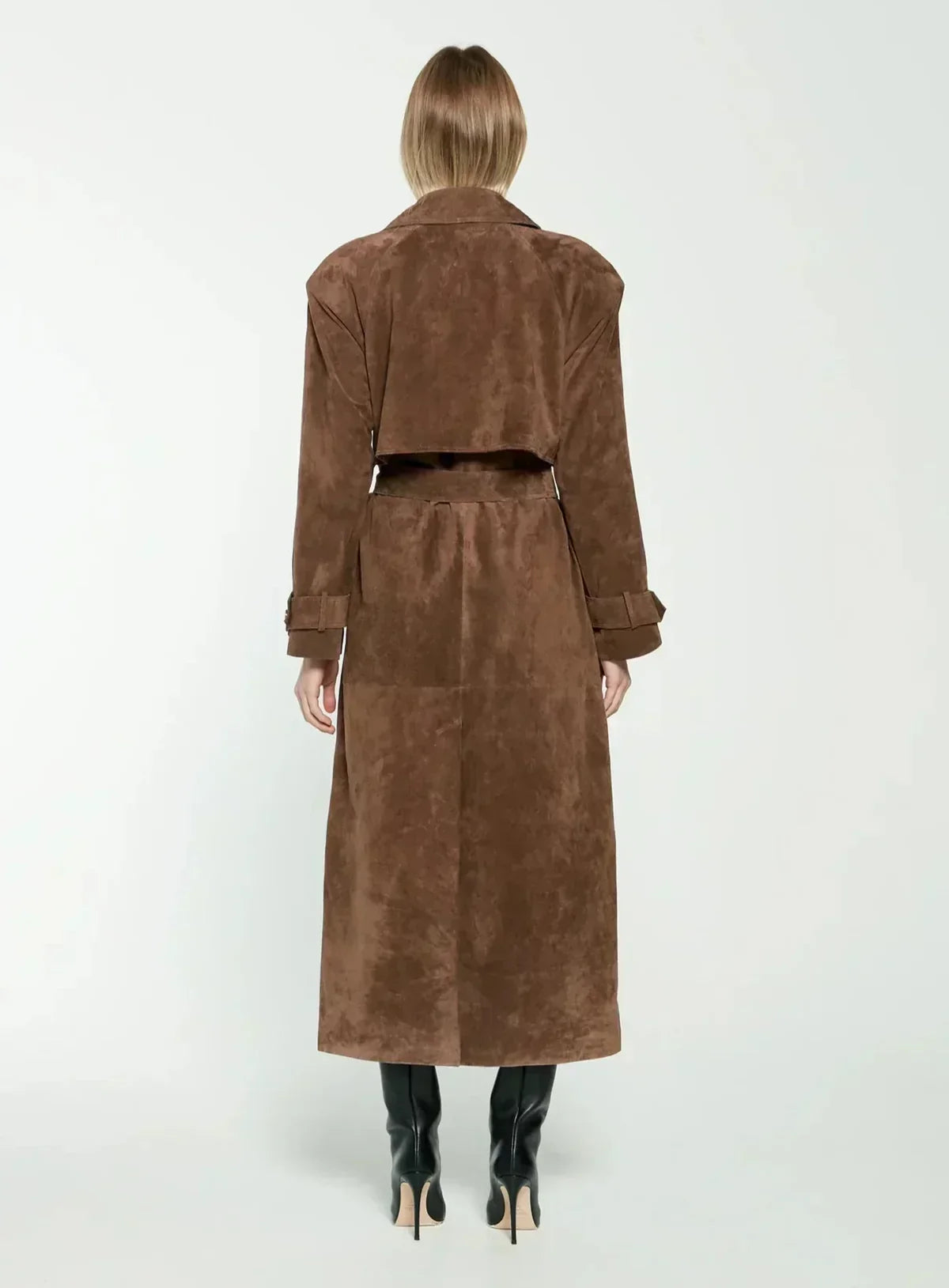 Alessia - Faux Suede Trench Coat by Ares Milano