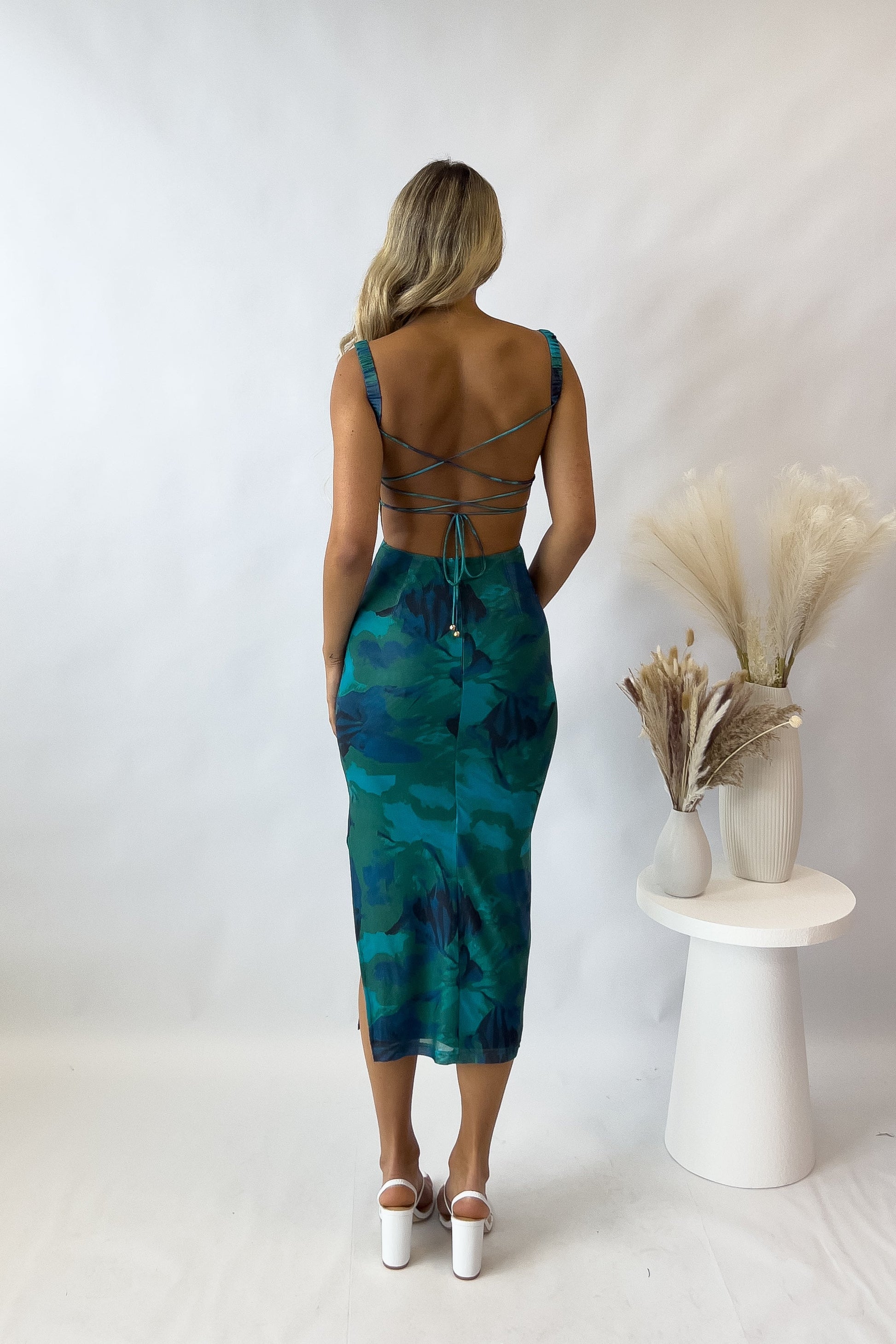 Sara - Teal Print Midi Dress by Ares Milano