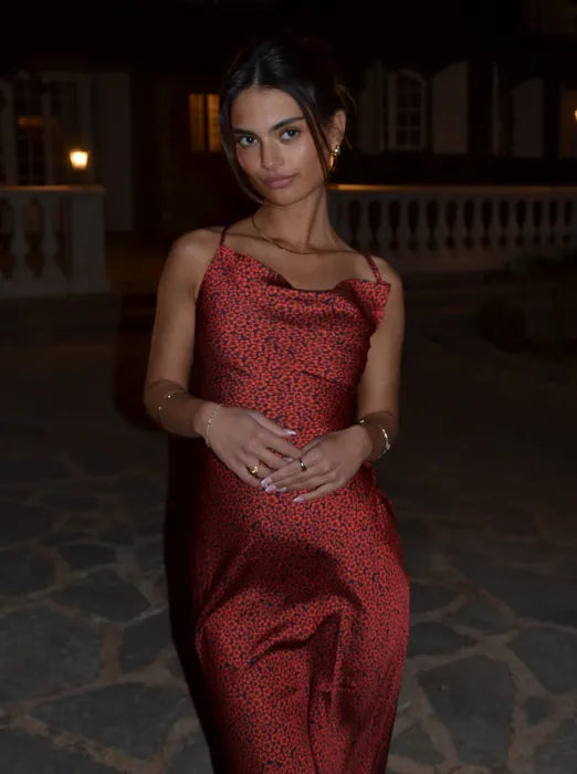 Massima - Red Satin Maxi Dress by Ares Milano