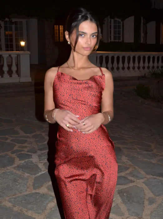 Massima - Red Satin Maxi Dress by Ares Milano