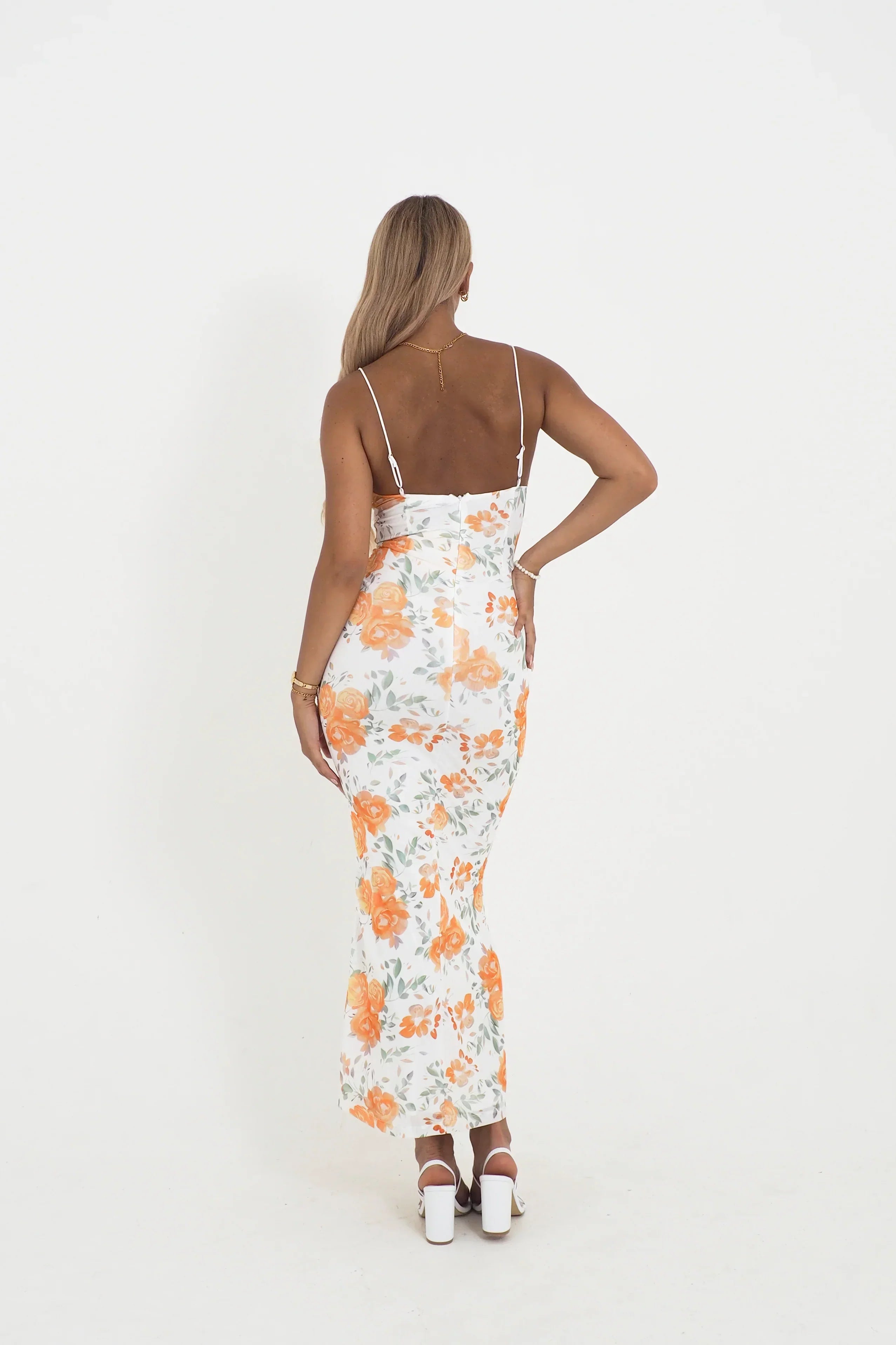 Marzia - Floral Maxi Dress Cinched Waist by Ares Milano