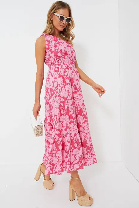 Mariella - Pink Floral Maxi Dress by Ares Milano