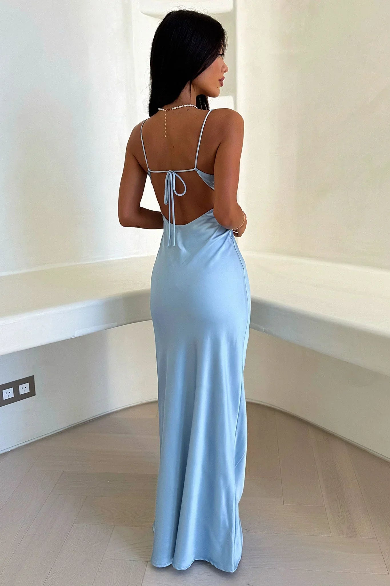 Remonda - Satin Plunge Maxi Dress by Ares Milano