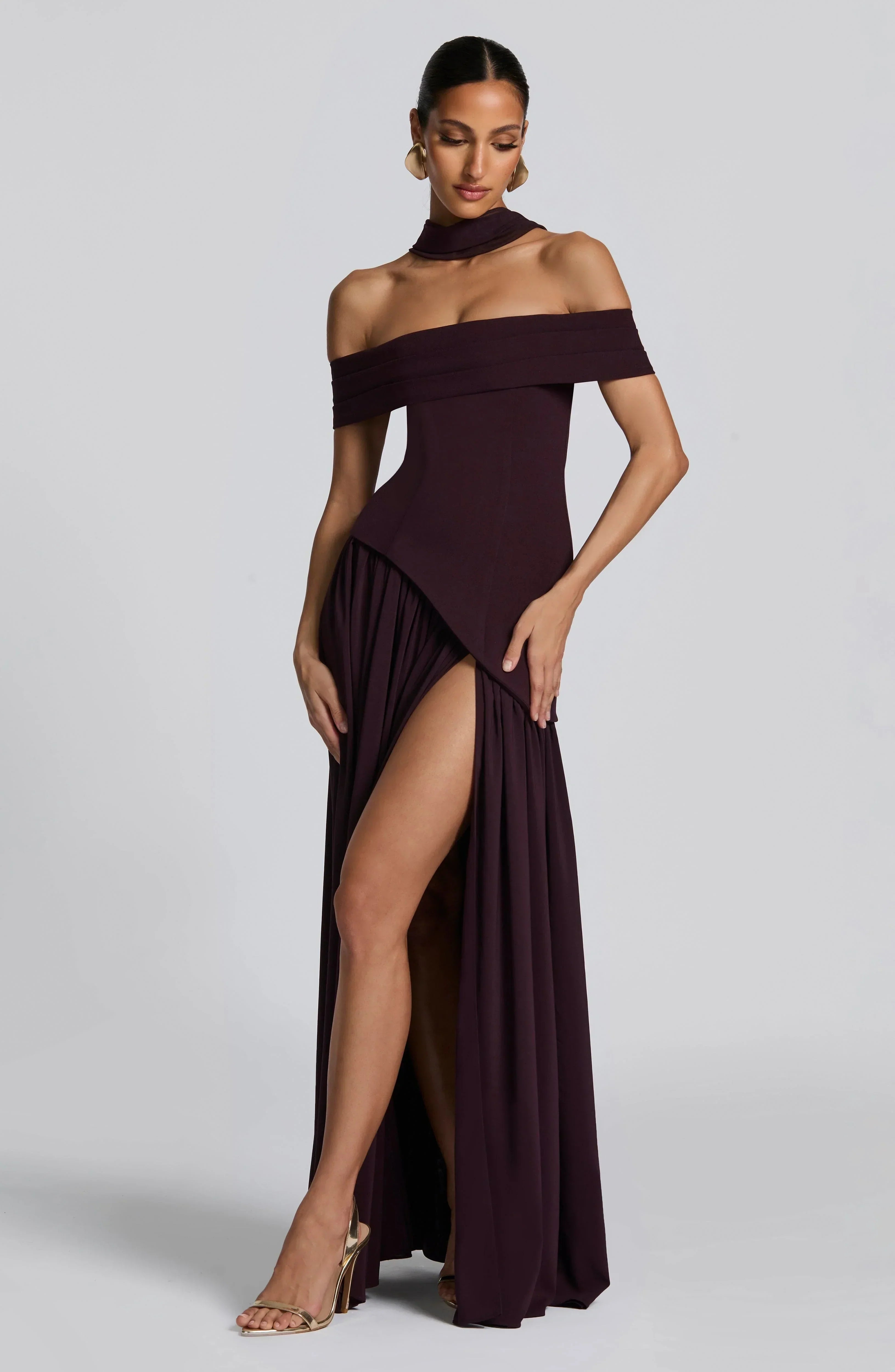 Rina - Off-Shoulder Maxi Dress Silk by Ares Milano