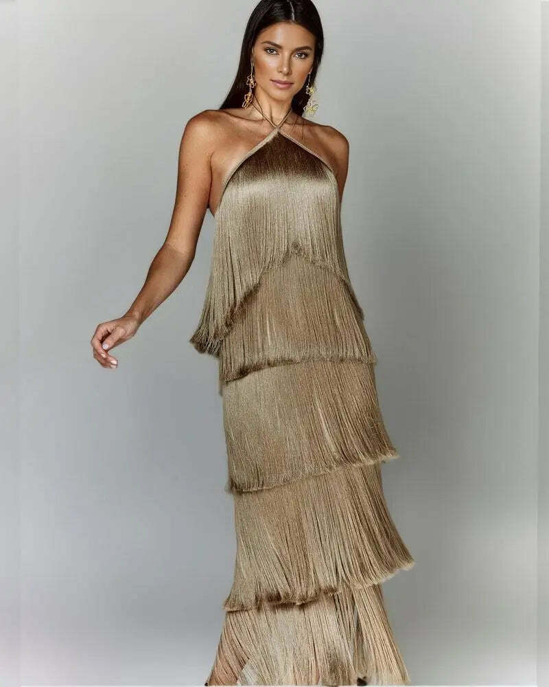 Vittoria - Fringe Halter Midi by Ares Milano