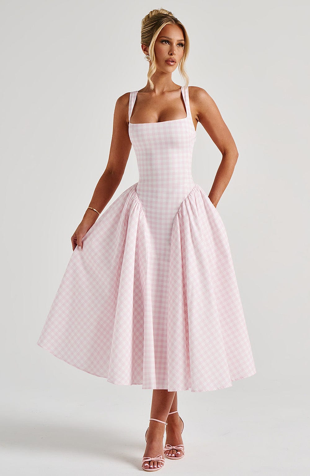 Priscilla - 60% Cotton Gingham Maxi Dress by Ares Milano