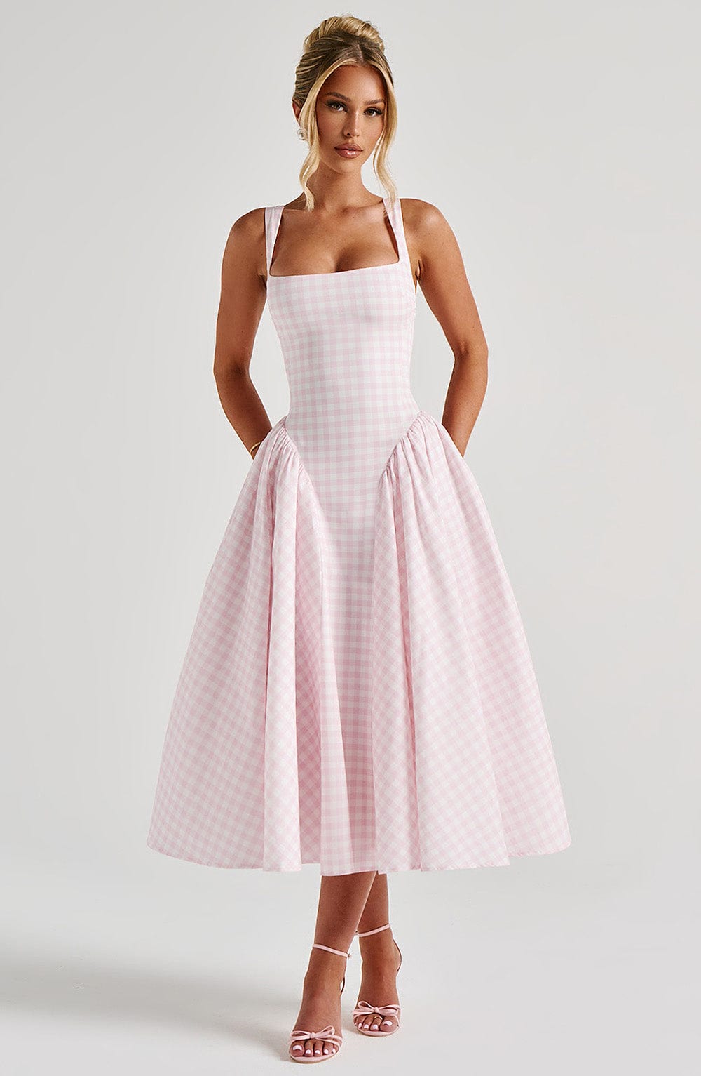 Priscilla - 60% Cotton Gingham Maxi Dress by Ares Milano
