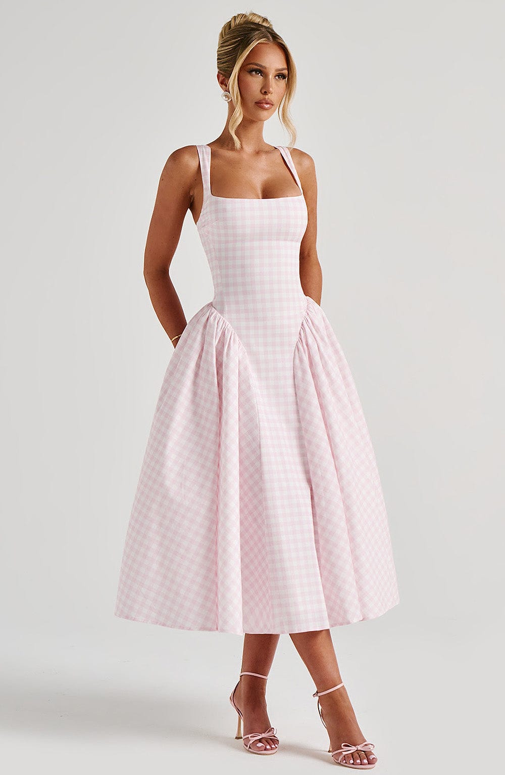 Priscilla - 60% Cotton Gingham Maxi Dress by Ares Milano