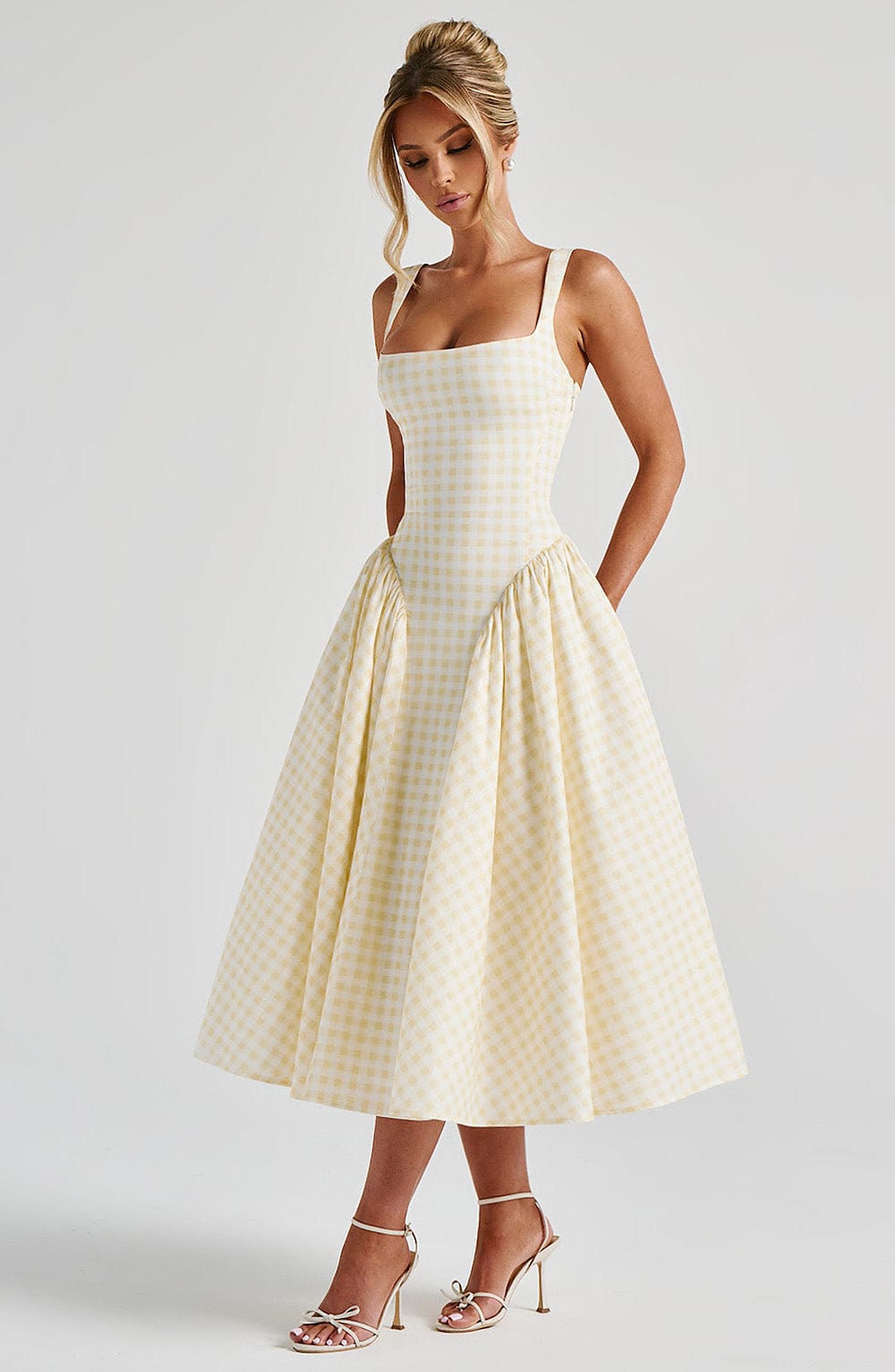 Priscilla - 60% Cotton Gingham Maxi Dress by Ares Milano