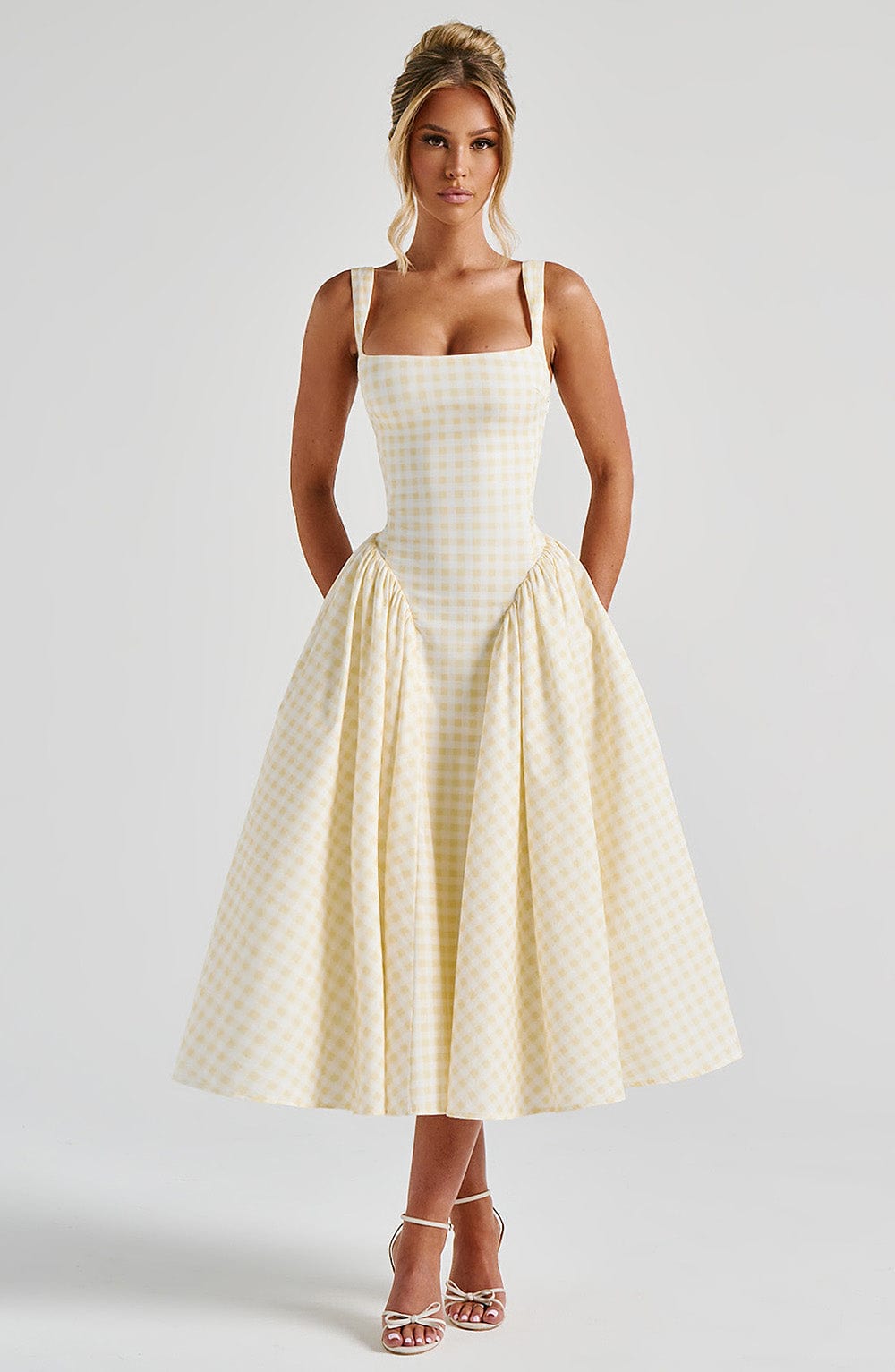 Priscilla - 60% Cotton Gingham Maxi Dress by Ares Milano