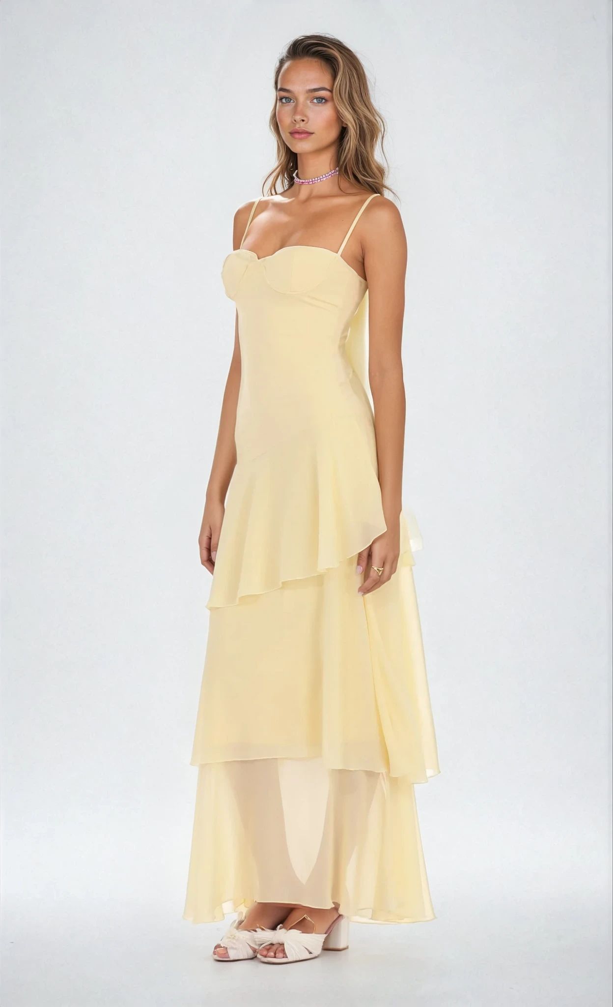 Edvige - Chiffon Yellow Maxi Dress by Ares Milano