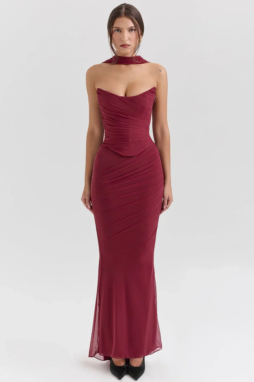 Anita - Silk Maxi Dress Ruched Waist by Ares Milano