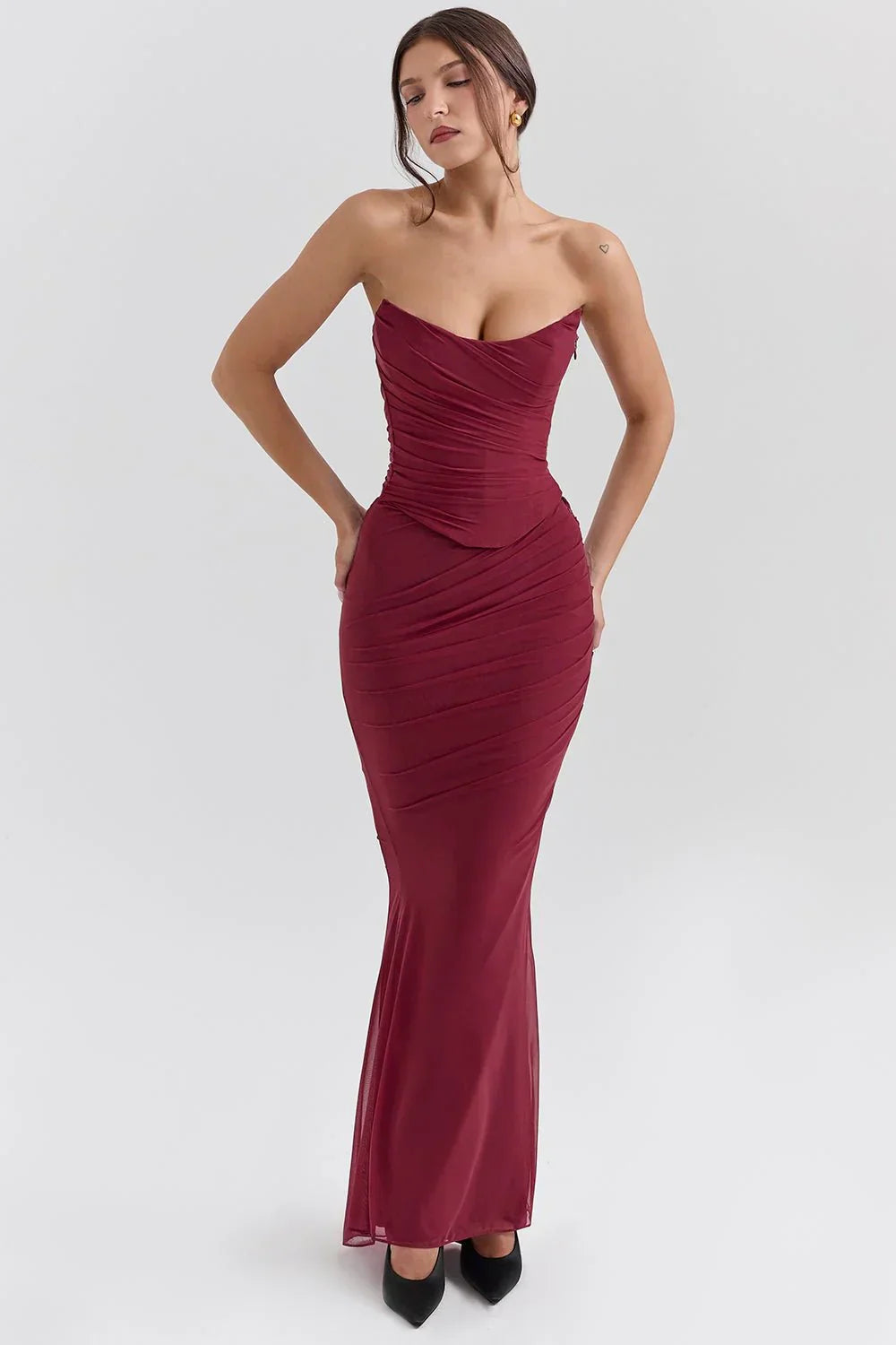 Anita - Silk Maxi Dress Ruched Waist by Ares Milano